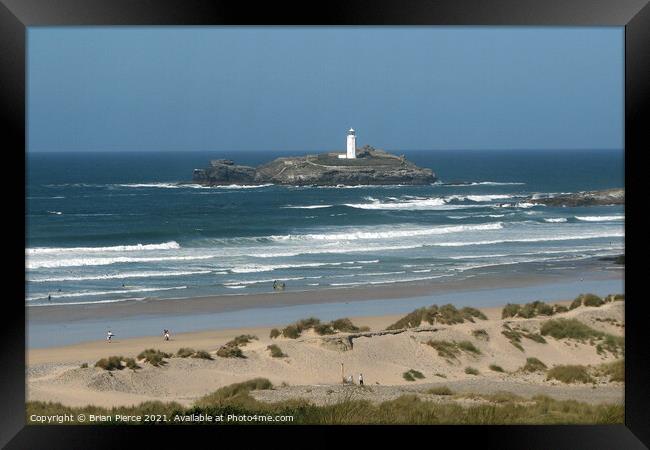 Godrevy Lighthouse and Gwithian, Cornwall  Framed Print by Brian Pierce