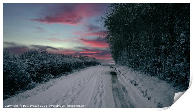 Snowy lane Print by Paul Tyzack