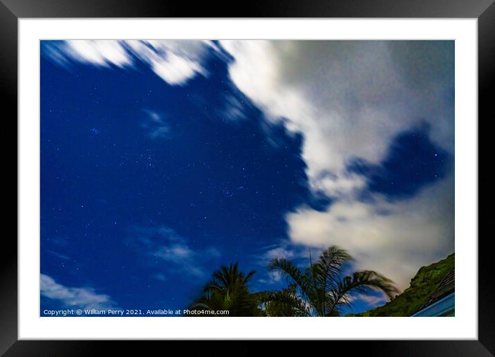 Colorful Blue Starry Night Moon Light Moorea Tahiti Framed Mounted Print by William Perry