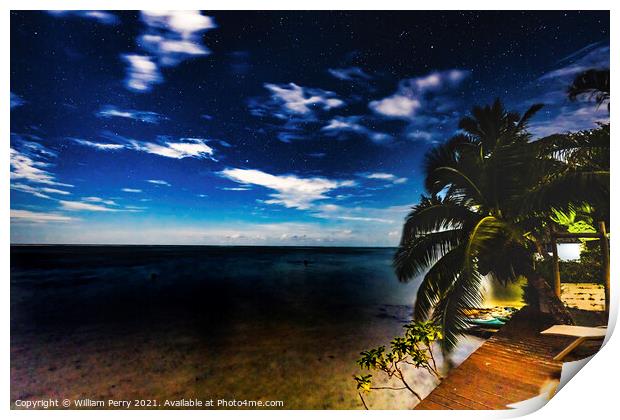 Colorful Blue Starry Night Pacific Ocean Moorea Tahiti Print by William Perry