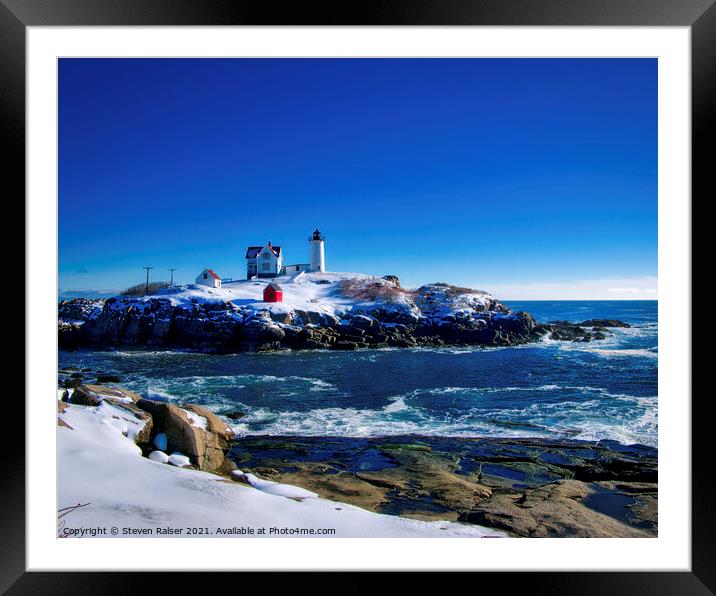 Nubble Lighthouse -Winter 2015 Framed Mounted Print by Steven Ralser