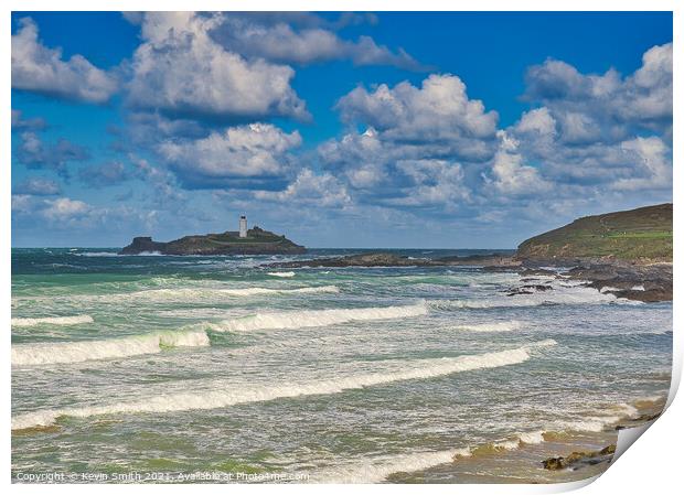 Godrevy Lighthouse from Hayle beach Print by Kevin Smith
