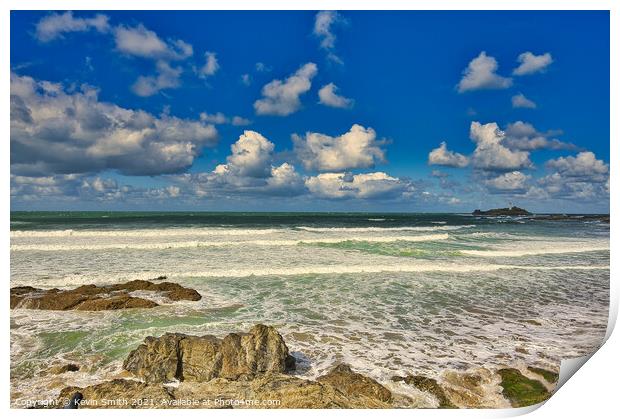 Godrevy Lighthouse and Hayle Beach Print by Kevin Smith