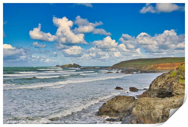Godrevy Lighthouse from Hayle Beach Print by Kevin Smith