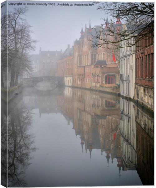 Morning Mist, Bruges. Canvas Print by Jason Connolly