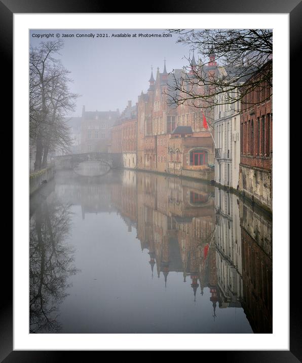 Morning Mist, Bruges. Framed Mounted Print by Jason Connolly