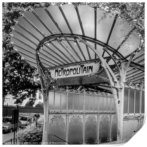 Entrance canopy of a Metro station Paris Print by Chris Warren