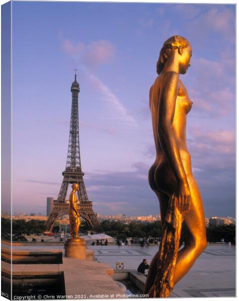 Eiffel Tower & Chaillot Palace Statues Paris Canvas Print by Chris Warren