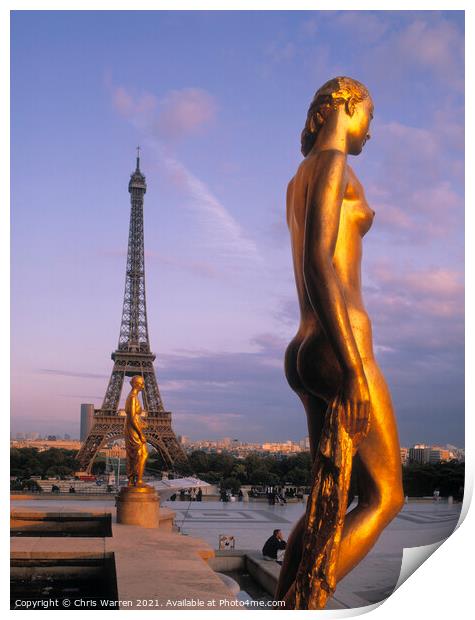 Eiffel Tower & Chaillot Palace Statues Paris Print by Chris Warren