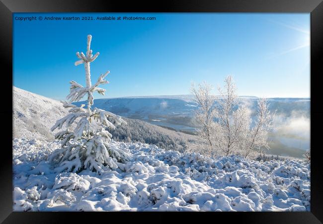 Snow in the Longdendale Valley, Derbyshire, England Framed Print by Andrew Kearton