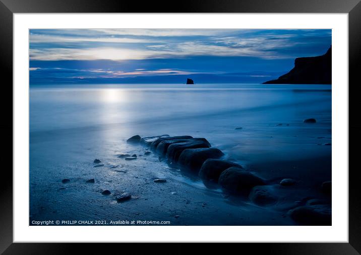 Saltwick bay Blue hour at black nab near Whitby 12 Framed Mounted Print by PHILIP CHALK