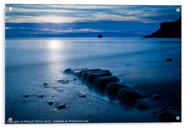 Saltwick bay Blue hour at black nab near Whitby 12 Acrylic by PHILIP CHALK