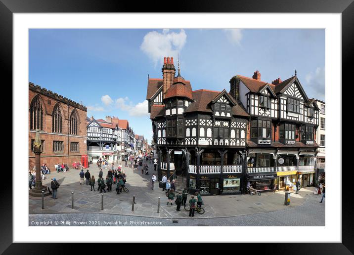 Medieval Chester, showing the unique Rows Framed Mounted Print by Philip Brown