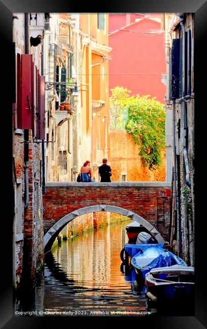 Stop and Enjoy the Romance of Venice Framed Print by Charles Kelly