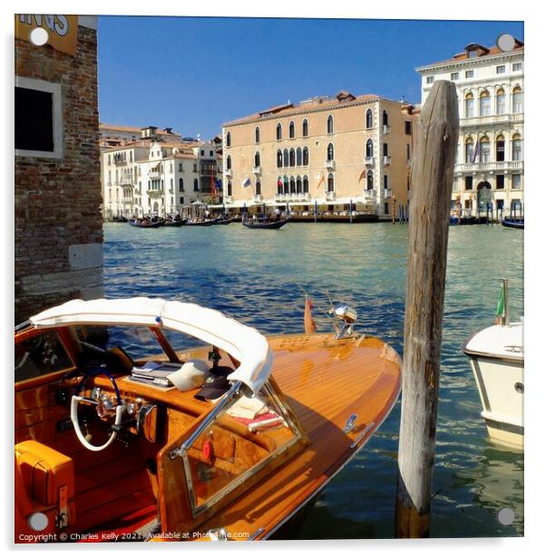 Beautiful Motor Launch at the Grand Canal, Venice Acrylic by Charles Kelly