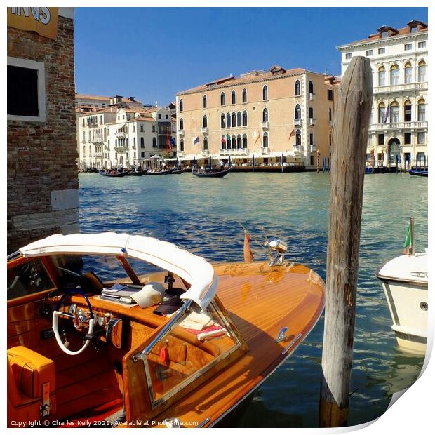 Beautiful Motor Launch at the Grand Canal, Venice Print by Charles Kelly