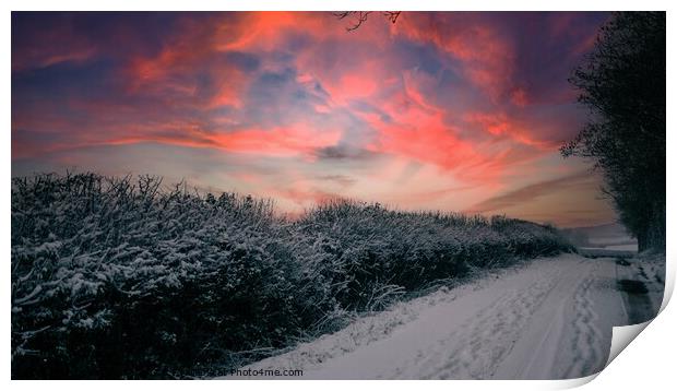 Wintery lane at sunset Print by Paul Tyzack
