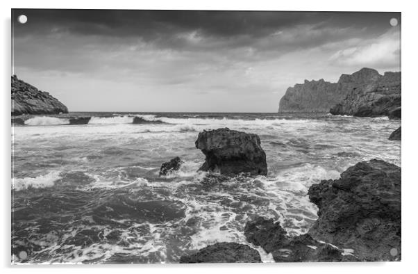 Waves at Cala San Vincente Majorca Acrylic by Jonathon barnett