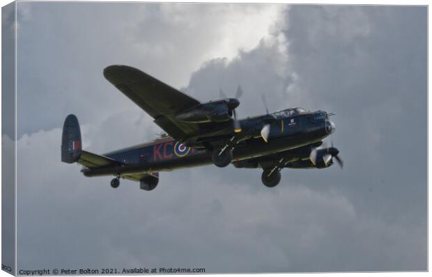 Lancaster Bomber PA474. Battle of Britain Memorial Flight.  Canvas Print by Peter Bolton