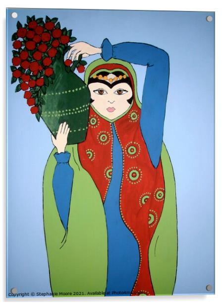 Iranian Girl with Flowers Acrylic by Stephanie Moore