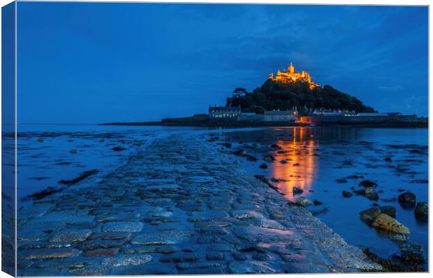 St Michael's Mount Causeway at Night Canvas Print by David Ross
