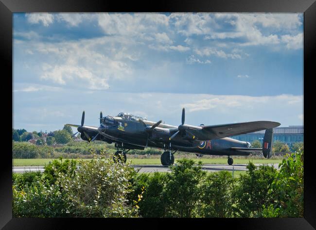 Canadian Lancaster Bomber 'Vera' at Southend Airport in 2014. Framed Print by Peter Bolton