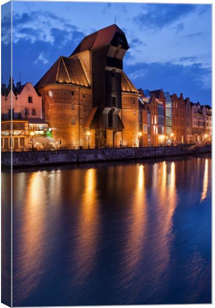 Medieval Crane in Old Town of Gdansk at Dusk Canvas Print by Artur Bogacki