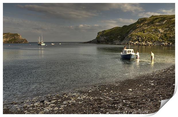 Off to fish at Lulworth Cove Print by Rob Hawkins