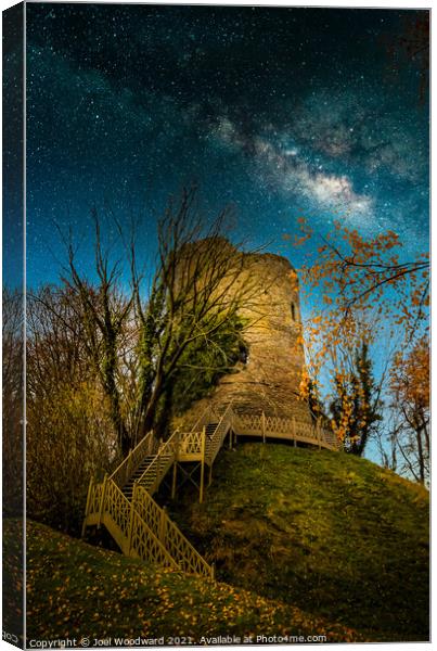 Milky Way over Bronllys Castle Canvas Print by Joel Woodward