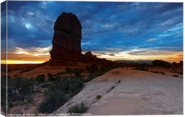 Sunrise over Arches National Park from near Balanced Rock, Utah, USA Canvas Print by Geraint Tellem ARPS