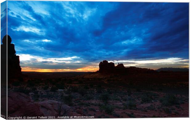 Dawn over Arches National Park from near Balanced Rock, Utah, USA Canvas Print by Geraint Tellem ARPS
