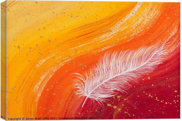 Spiritual white feather with orange wave Canvas Print by Simon Bratt LRPS