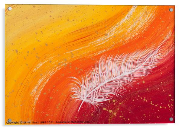 Spiritual white feather with orange wave Acrylic by Simon Bratt LRPS