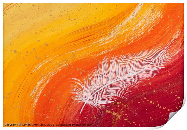 Spiritual white feather with orange wave Print by Simon Bratt LRPS