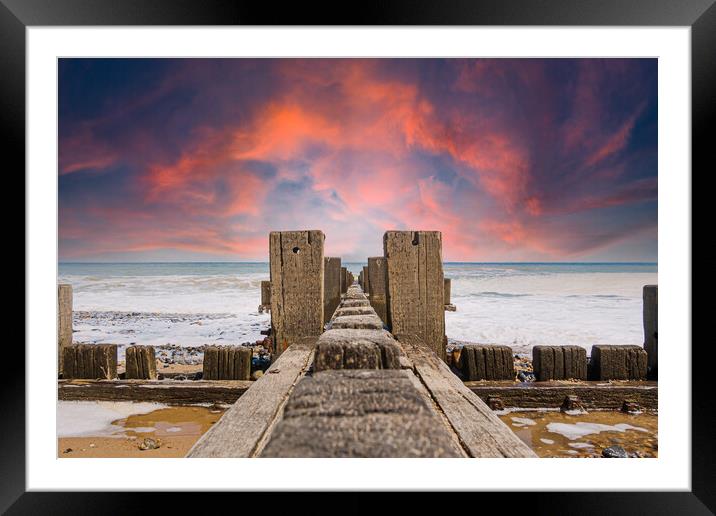  Wooden Groynes on the Norfolk Coast Framed Mounted Print by Kevin Snelling