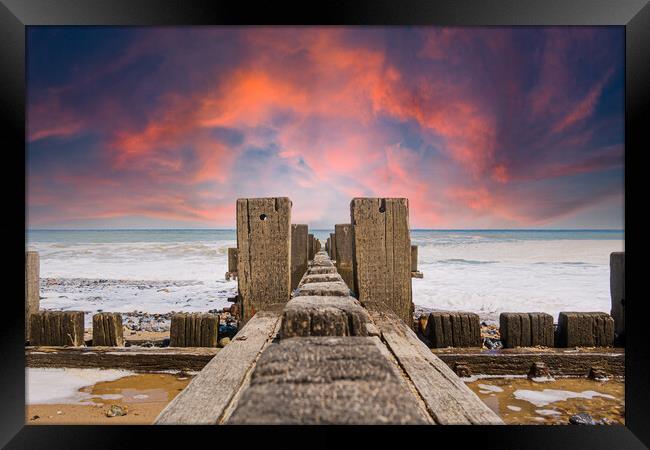  Wooden Groynes on the Norfolk Coast Framed Print by Kevin Snelling