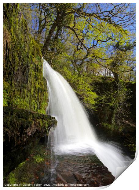Sgwd Clun-gwyn waterfall, Ystradfellte, Brecon Beacons National Park, Wales, UK Print by Geraint Tellem ARPS