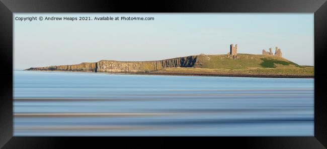 View of Dunstaburgh castle from Embleton beach  Framed Print by Andrew Heaps