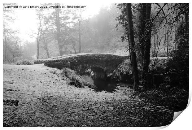 Bridge in the snow Print by Jane Emery