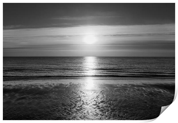 Sunrise over the sea at Frinton in timeless black  Print by Paula Tracy