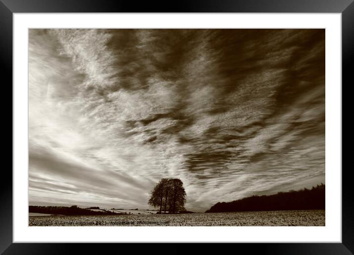 Trees, clouds and sky Framed Mounted Print by Simon Johnson