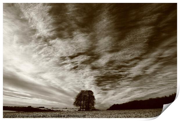 Trees, clouds and sky Print by Simon Johnson