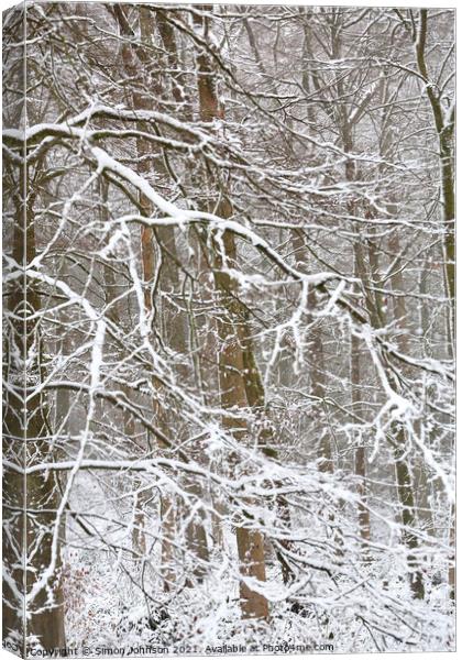 woodland winter blizzard Canvas Print by Simon Johnson