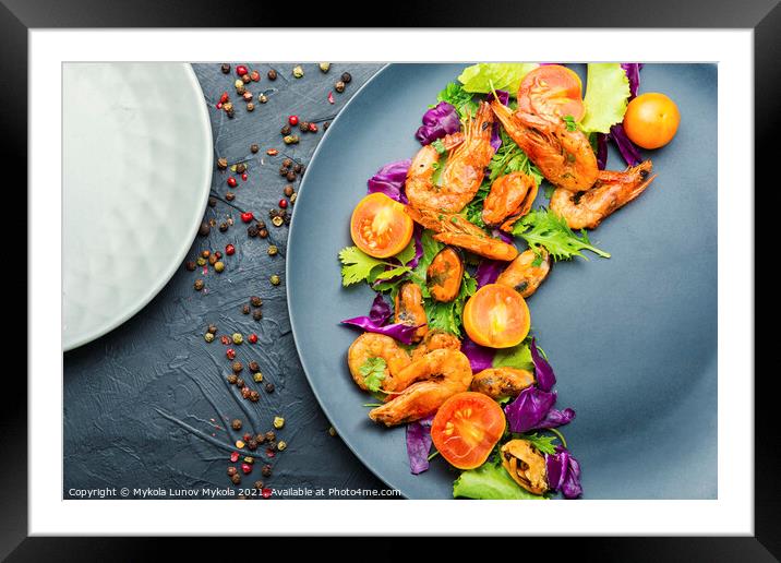 Shrimp and greens salad Framed Mounted Print by Mykola Lunov Mykola