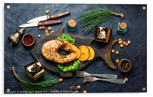 Baked salmon with orange Acrylic by Mykola Lunov Mykola