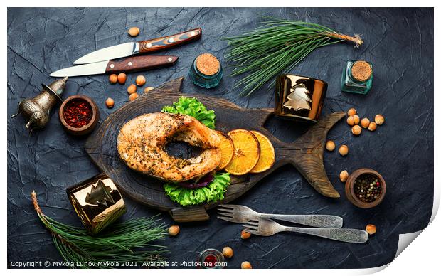 Baked salmon with orange Print by Mykola Lunov Mykola