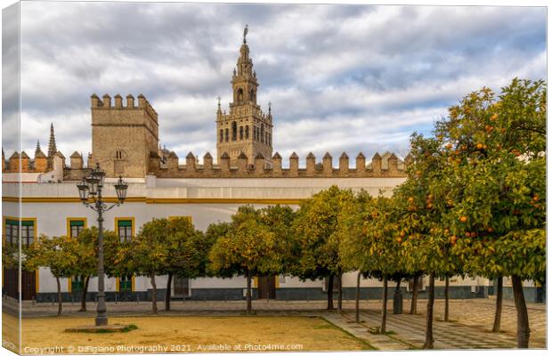 the historic Patio de Banderas in Seville with the cathedral in the background Canvas Print by DiFigiano Photography