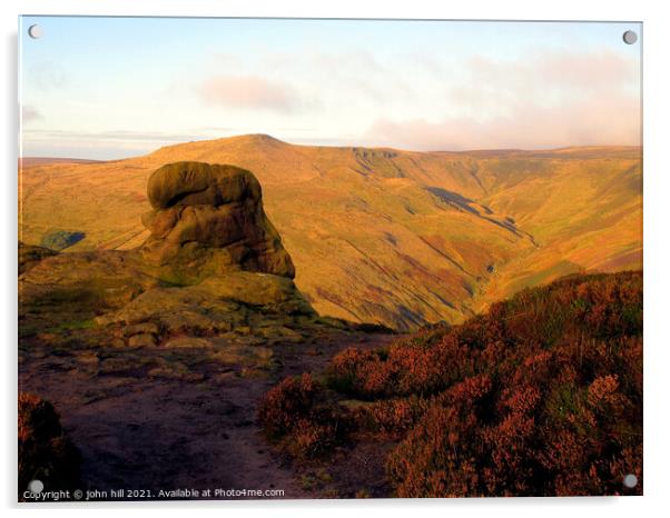 Grindsbrook Clough sunrise in Derbyshire. Acrylic by john hill
