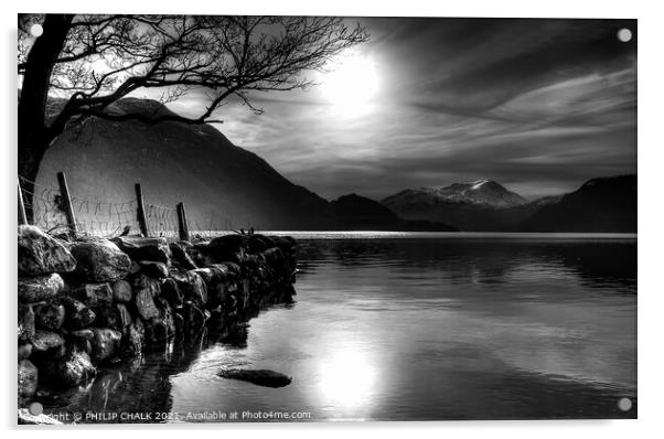 Ullswater moonlight calm 127 Acrylic by PHILIP CHALK