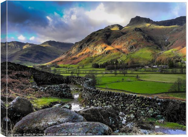 Great Langdale in the lake district 128 Canvas Print by PHILIP CHALK
